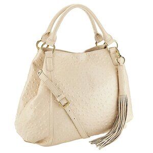 EUC G.I.L.I. Cream Ostrich-Texture Tote with Tassel